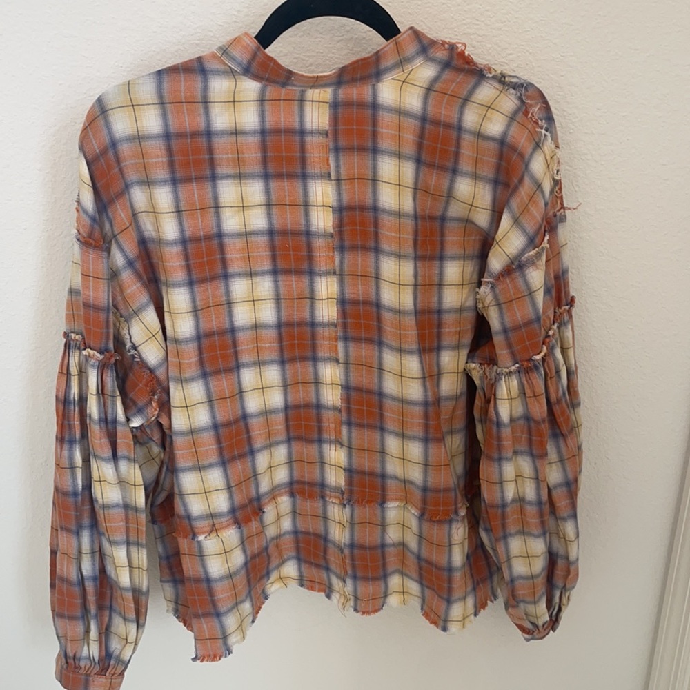 TALULAH Orange Blue Cream Plaid Button-Down Shirt - Picture 6 of 6